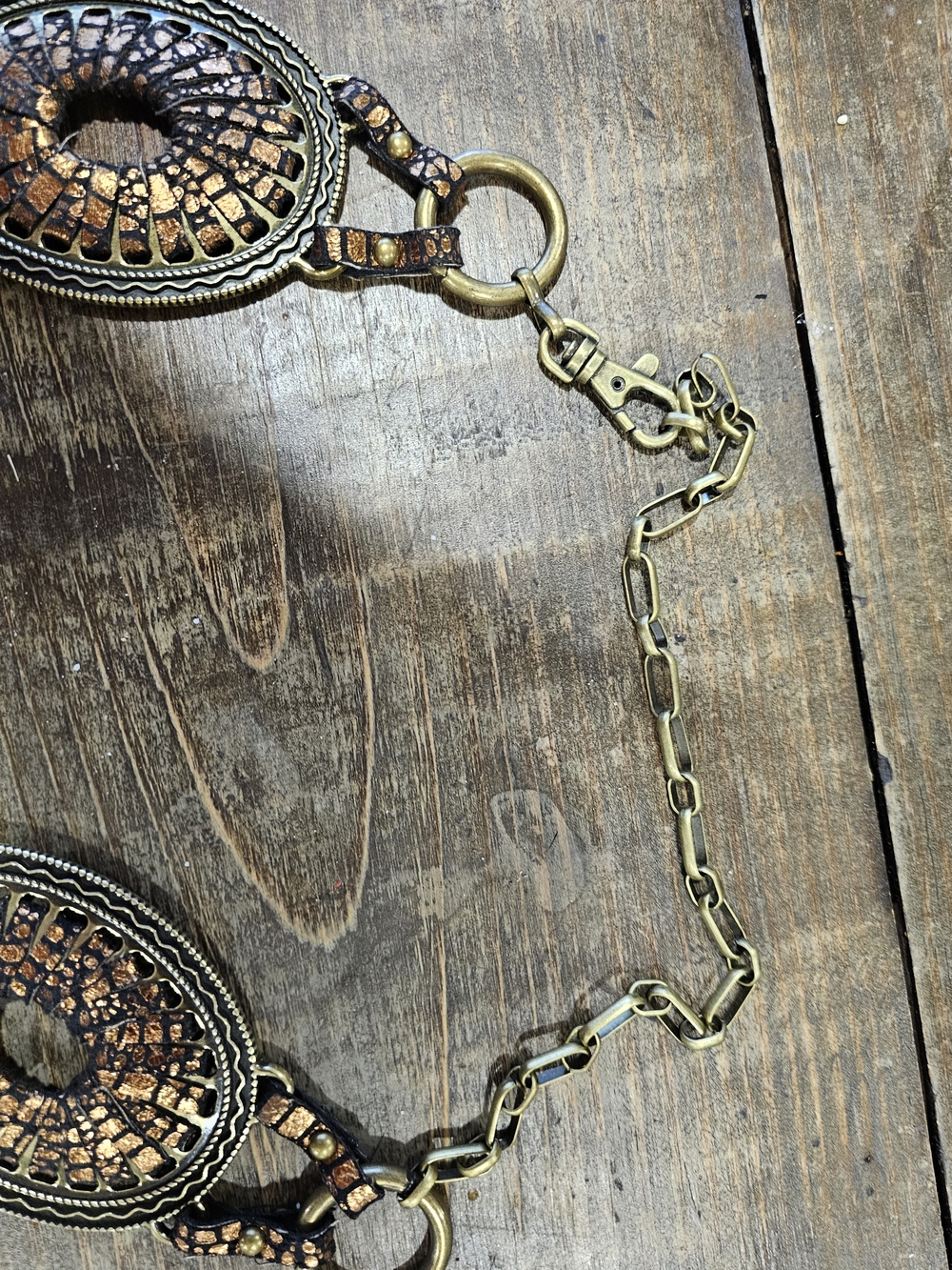 Chico's Vintage Gold-Tone Filigree Belt with Brown Mosaic Inlay - Picture 5 of 8